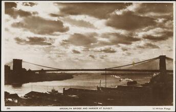 Brooklyn Bridge and Harbor at Sunset;