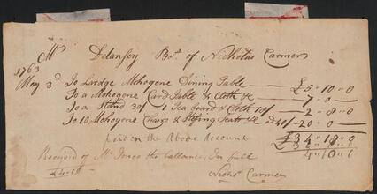 Receipted bill issued by Nicholas Carmer to Stephen De Lancey, May 3, 1763