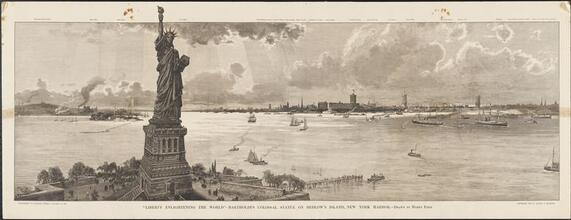 "Liberty Enlightening the World" - Bartholdi's Colossal Statue on Bedlow's Island, New York Harbor