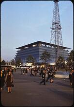 [Petroleum Industries Buidling with a model of an oil derrick.]