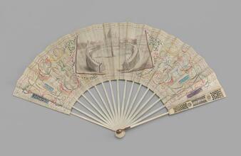 Folding fan of painted chicken-skin leaf