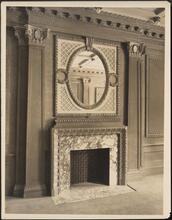 [Empty room, detail of mantel.]