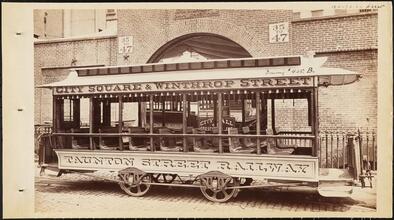 Aisle Cars [Taunton Street Railway streetcar, City Square & Winthrop Street.]