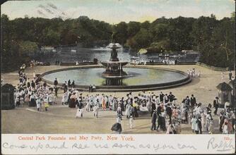 Central Park Fountain and May Party, New York.