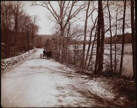 [A horse and buggy on West Lake Drive, Tuxedo Park, N.Y, C. B. Alexander estate.]
