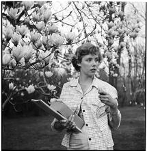 Betsy Von Furstenberg [In front of a magnolia tree.]