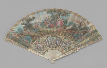 Folding fan of painted parchment leaf