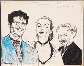 [Francis Lederer as Lafont, Faye Emerson as Clotilde, and Romney Brent as Adophe in "Parisienne".]