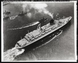 [French Line, S.S. "Champlain", Aerial View.]