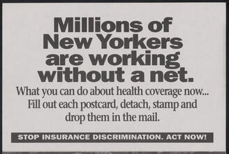 [Advocacy for open enrollment and community-rated medical coverage plans directed at New York politicians.]
