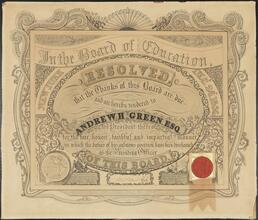 Certificate from  New York Board of Education Honoring Andrew Haswell Green