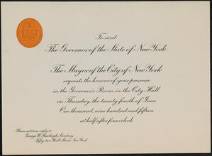 To meet the Governor of the State of New York the Mayor of the City of New York requests the honour of your presence