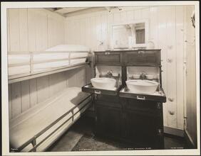 French Line, S.S. "Suffren" Pier 57 North River, Third Class, Interior, 2 Berths Stateroom #638.