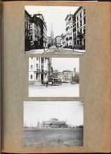 [Wall Street looking towards Trinity Church; horse car passing the Shrine of St. Elizabeth Ann Bayley Seton, 7 State Street; Castle Garden.]