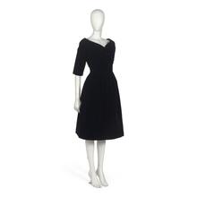Dinner ensemble in black silk velvet comprising dress and jacket