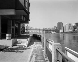 [Looking southwest from Roosevelt Island over the East River.]