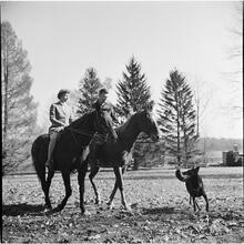Arthur Godfrey [Godfrey and woman riding horses.]