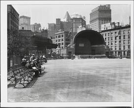[Seamen's Church Institute, 25 South St., Exterior, Park & Band Stand.]