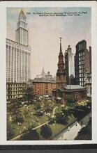 St. Paul's Church, showing Woolworth, St Paul and Park Row Building, New York.
