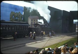 [Scene from the Railroads on Parade show featuring the Empire State Express.]