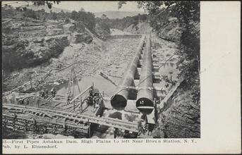 First Pipes Ashakan Dam. High Plains to left, Near Browns Station, N.Y.