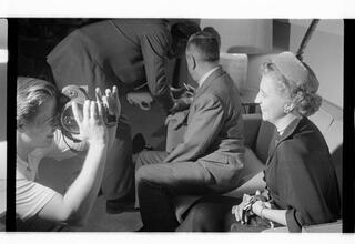 United Nations [Bess Truman being filmed with a newsreel camera.]