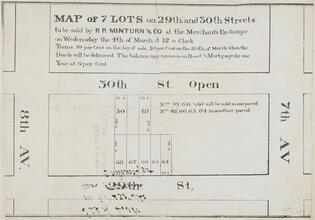 Map of 7 Lots on 29th and 30th Streets to be sold by R R Minturn & Co. at the Merchant's Exchange on Wednesday the 4th of March at 12 o Clock.