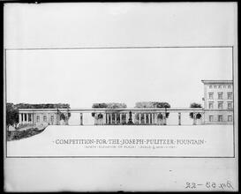 Joseph Pulitzer Fountain competition. North elevation of plaza, rendering, 1/16" = 1'.