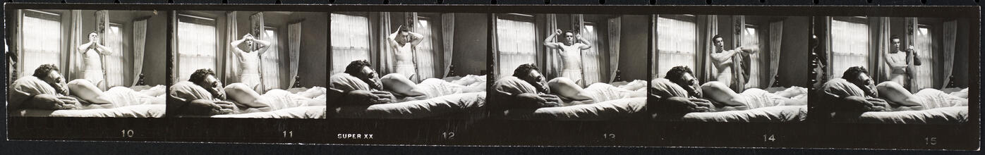 Walter Cartier, Prizefighter of Greenwich Village [Walter Cartier stretching and getting dressed as Vincent Cartier remains asleep.]