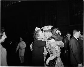 Penn Station [Soldier reuniting with two women.]
