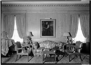 Thomas Cochrane [residence]. Sofa in living room.