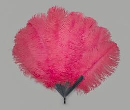 Folding feather fan of cerise ostrich