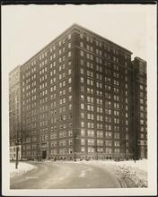 [Apartment building at the intersection of Riverside Drive and West 110th Street.]