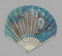 Folding fan of hand-painted cutwork silk and net leaf