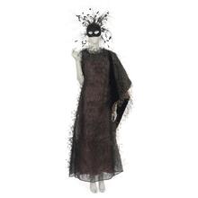 Evening dress and stole of black feathers on black organza