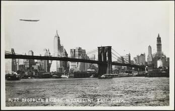 Brooklyn Bridge. N. Y. Skyline East River