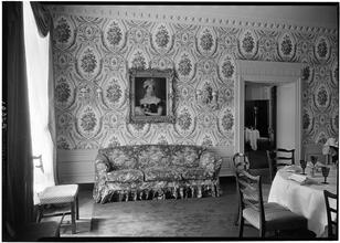 960 Fifth Avenue, NYC. Private dining room detail of painting and sofa.