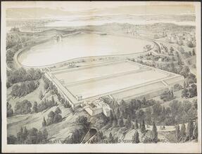 Birds Eye View of Lake Manhatta and Old Reservoir Central Park
