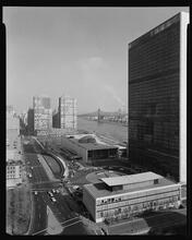 United Nations Headquarters with United Nations Plaza Apartments in distance.