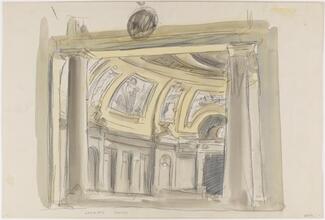 [Sketch of the interior of the Custom House with the planned layout of the mural]