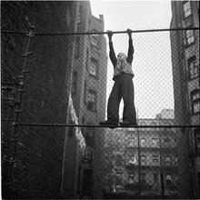 Shoe Shine Boy [Mickey climbing a fence.]