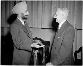 Dale Carnegie [Dale Carnegie speaking with S. S. Jaaj, a student.]