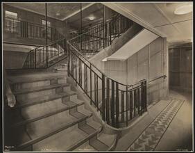 French Line, S.S. "Paris", First Class, Interior, Aft Stairway.