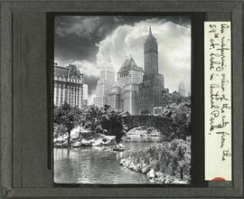 An inspiring view of the city from the 59th Street lake in Central Park.