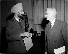 Dale Carnegie [Dale Carnegie speaking with S. S. Jaaj, a student.]