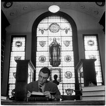 Columbia University [Student in the library.]