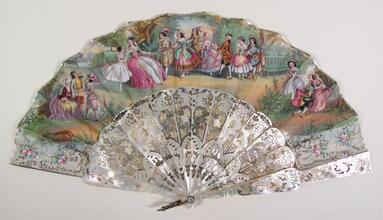 Folding fan with lithographed fancy dress fête champetre
