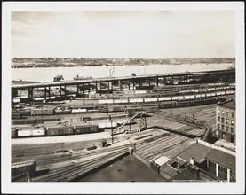 West 66th Street and West Side Highway. Elevated highway, railroad yards and Hudson River