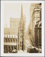 Wall Street and Broadway. Trinity Church. View from Empire Building looking north up Broadway