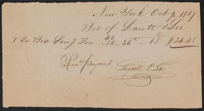 Receipted bill issued by Leavitt & Lee to John Peter De Lancey for $24.45, October 9, 1817